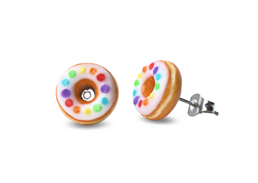 White Doughnuts with Rainbow Confetti Stud Earrings